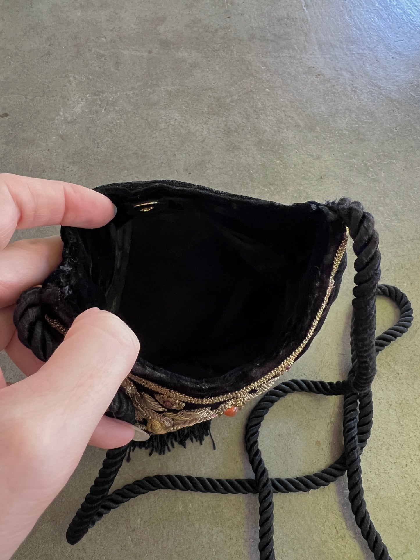 Velvet Embellished Pouch with Tassel