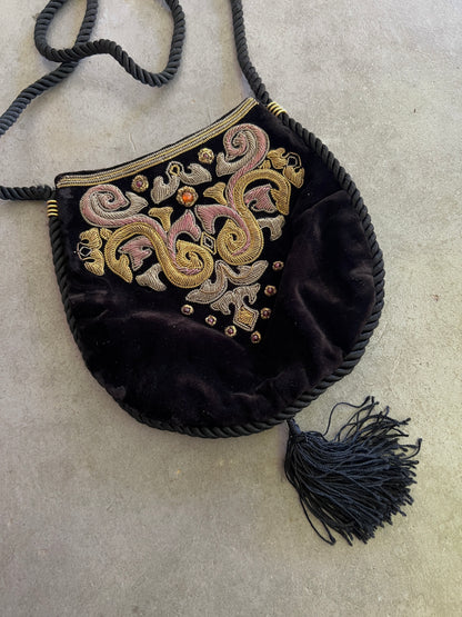 Velvet Embellished Pouch with Tassel