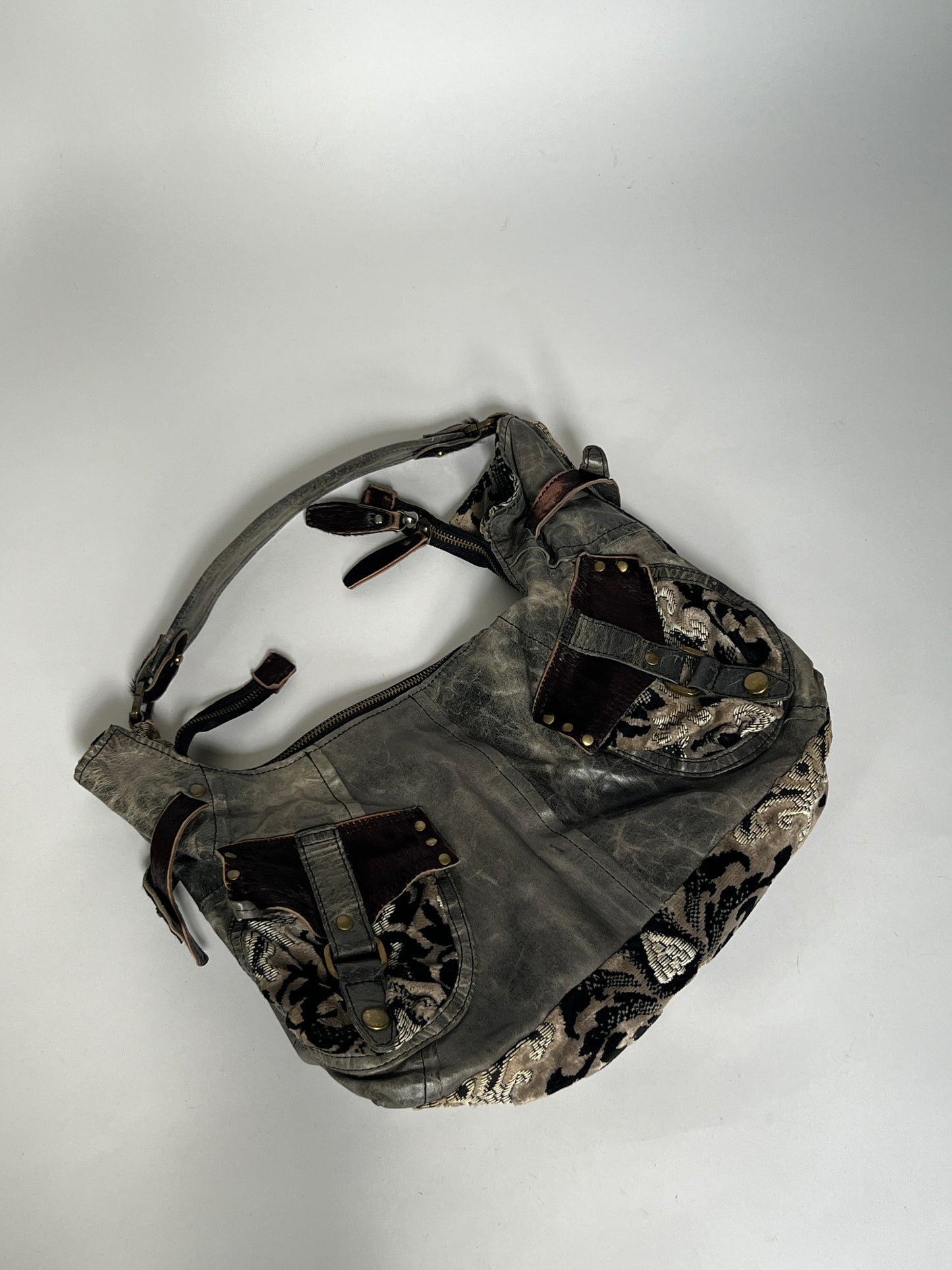 Grey Leather Y2K 2Way Bag