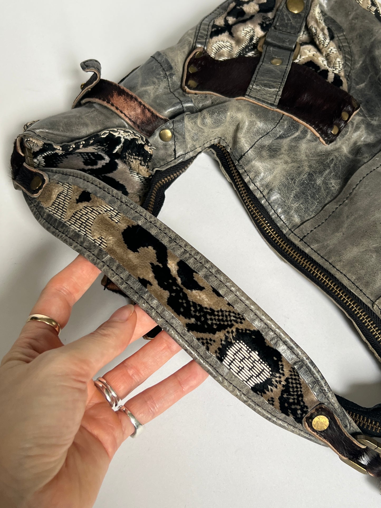 Grey Leather Y2K 2Way Bag