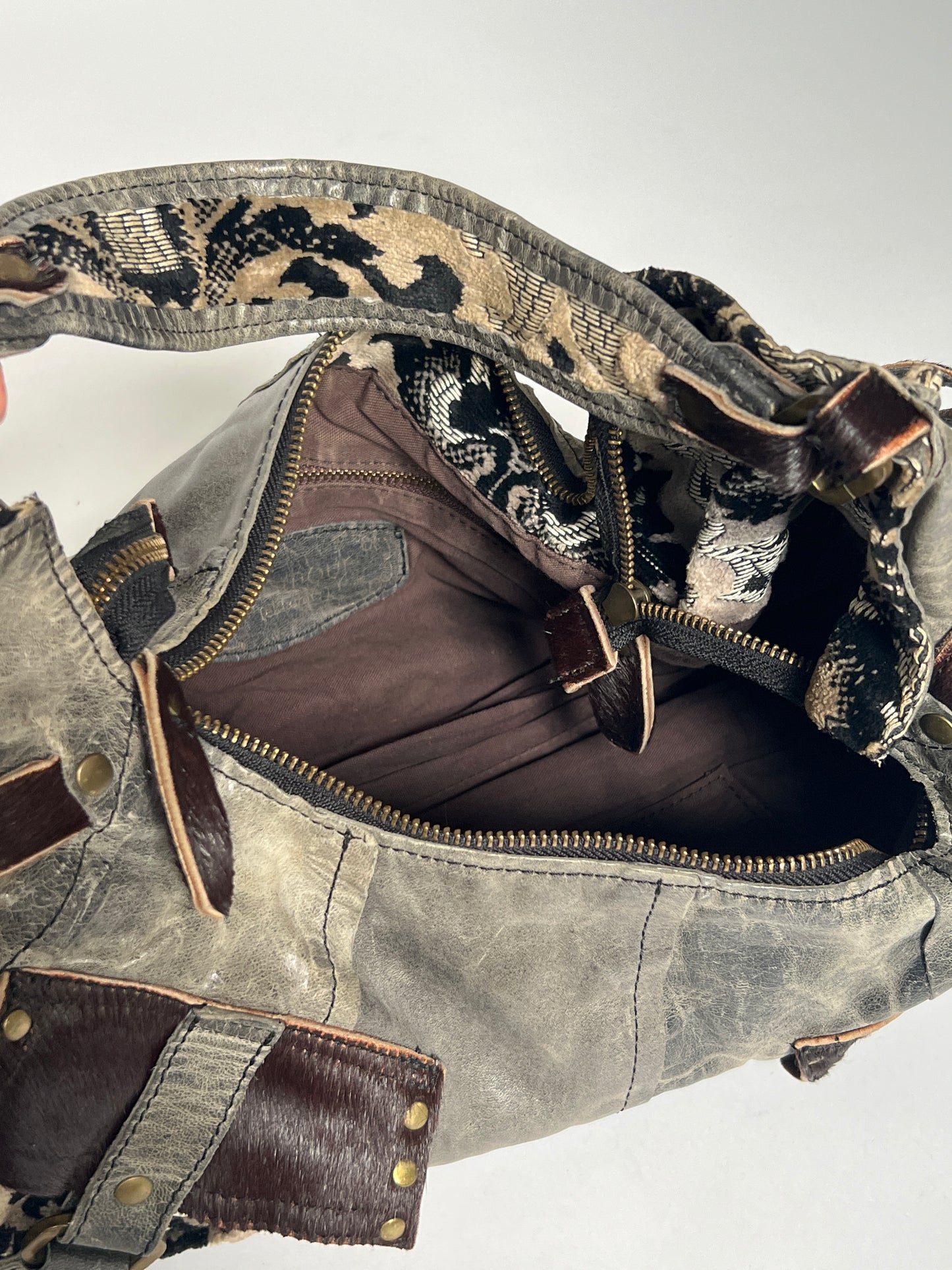 Grey Leather Y2K 2Way Bag