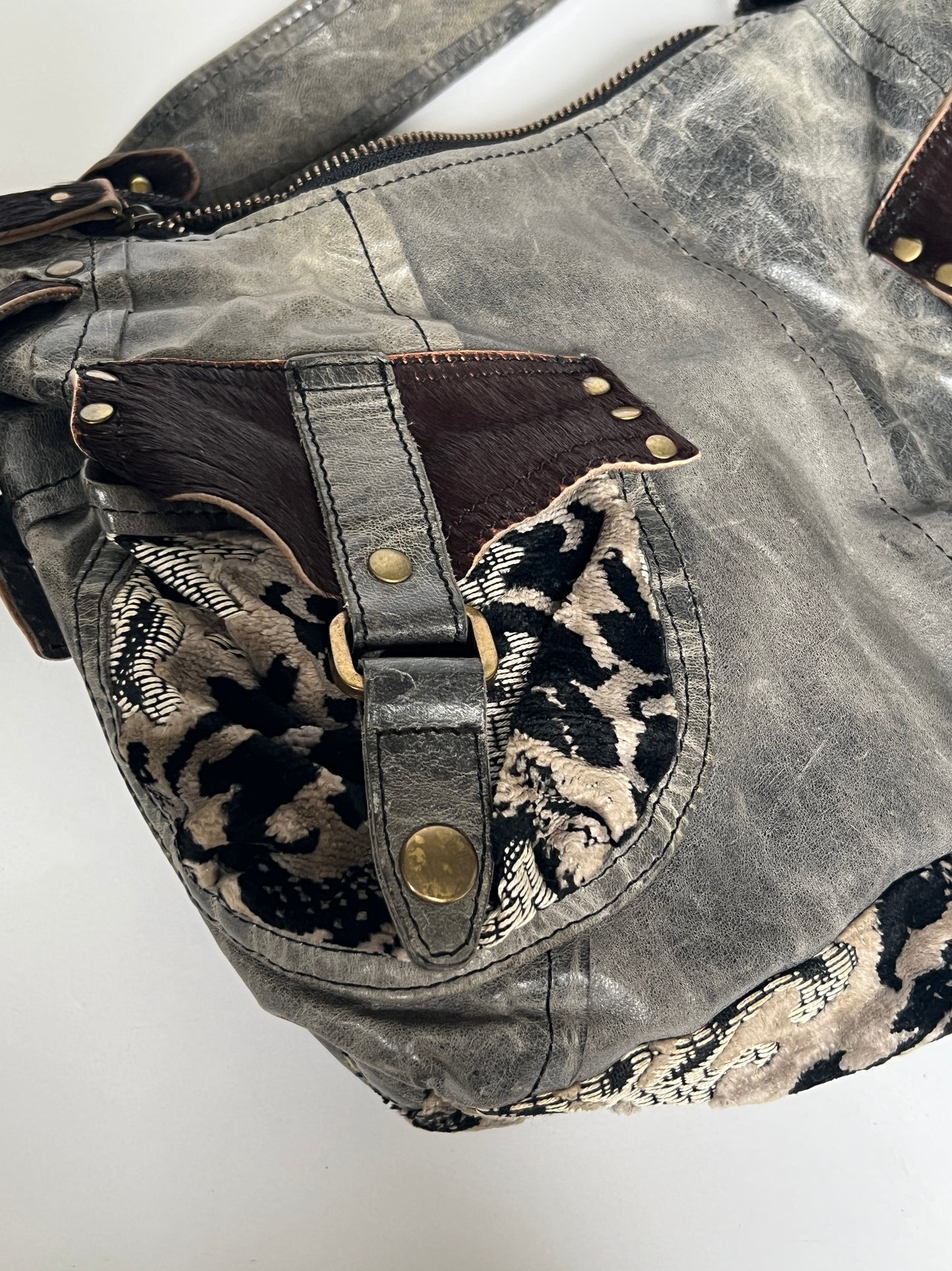 Grey Leather Y2K 2Way Bag