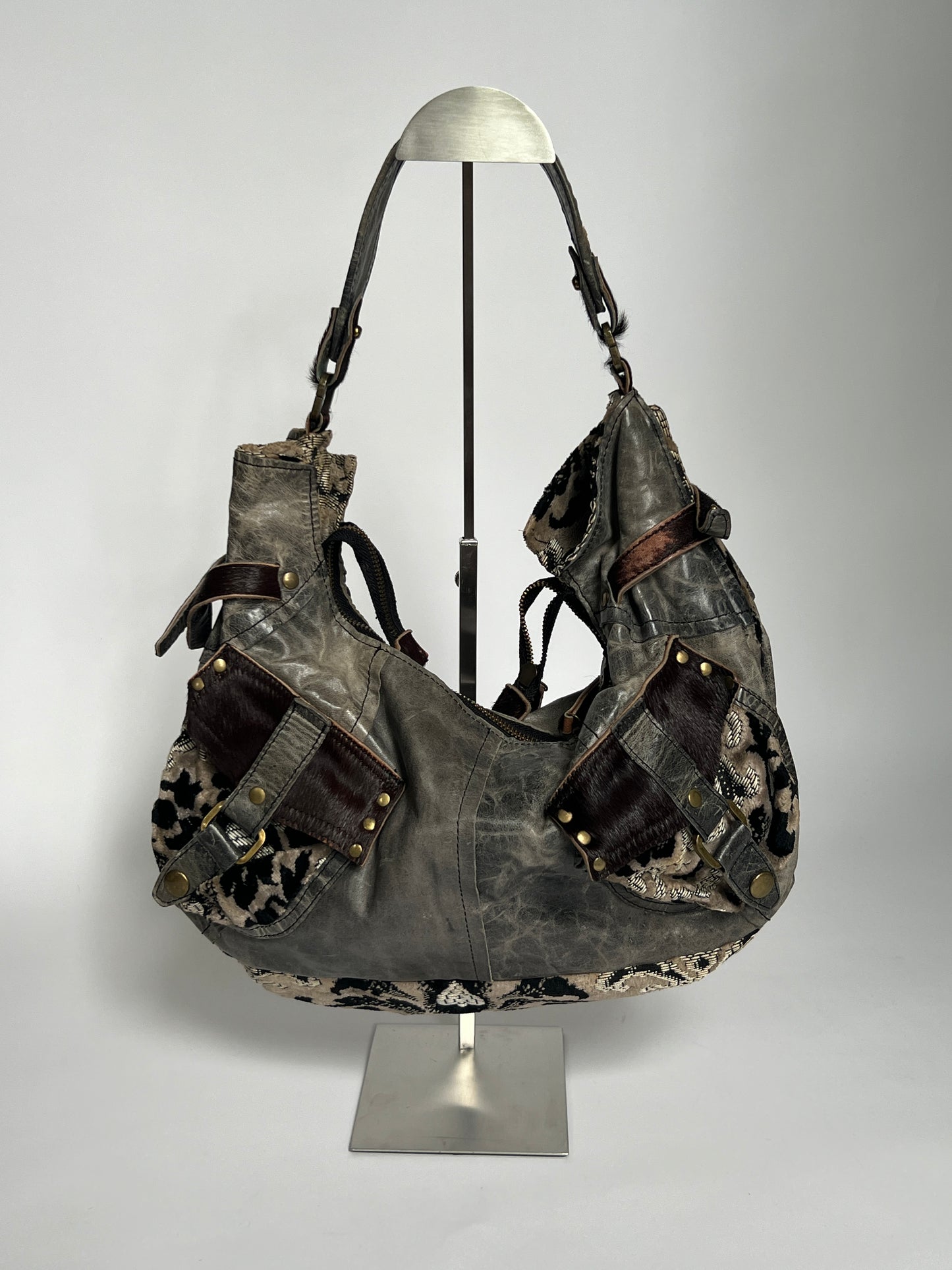 Grey Leather Y2K 2Way Bag