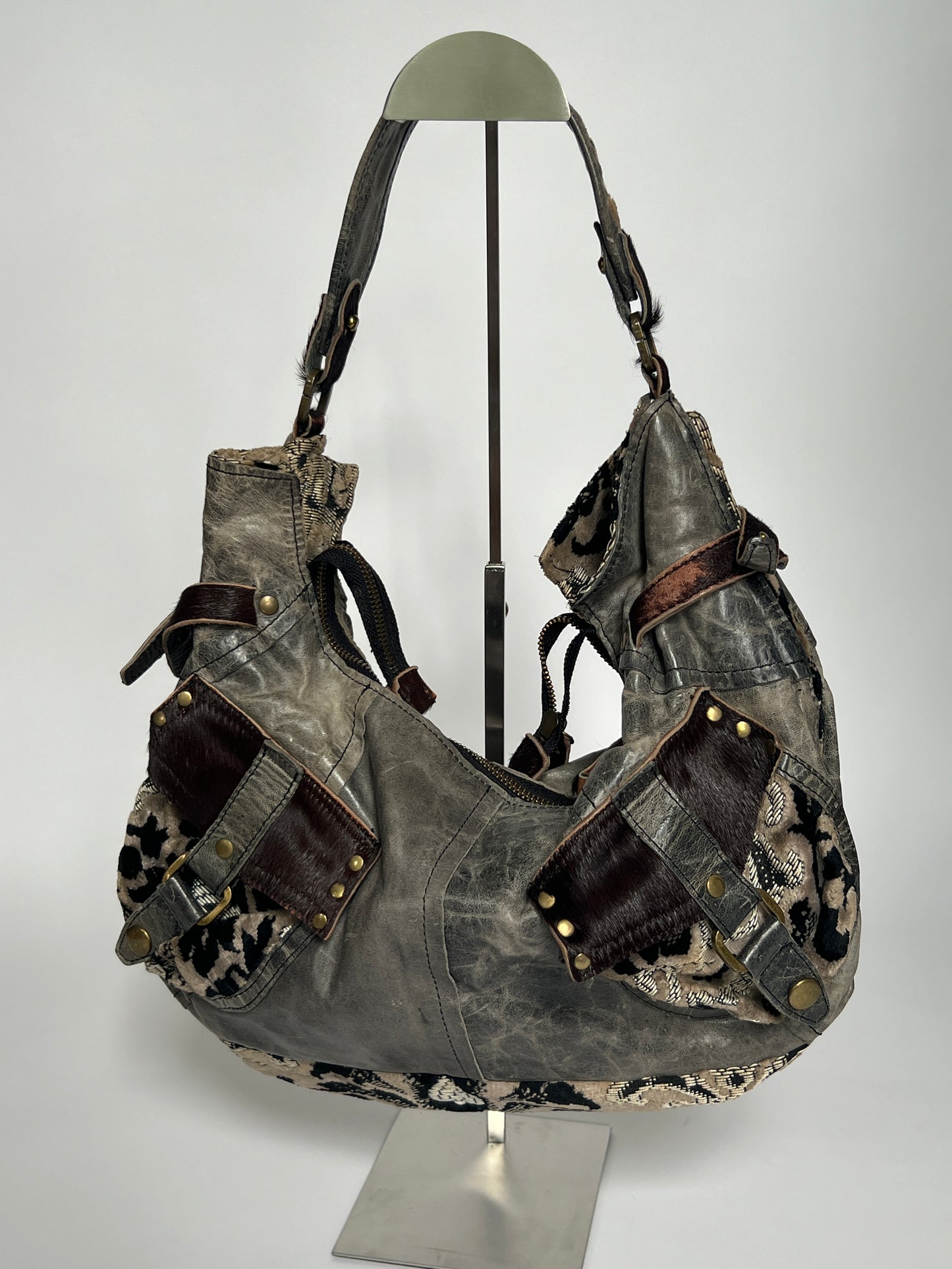 Grey Leather Y2K 2Way Bag