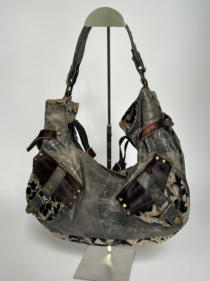 Grey Leather Y2K 2Way Bag