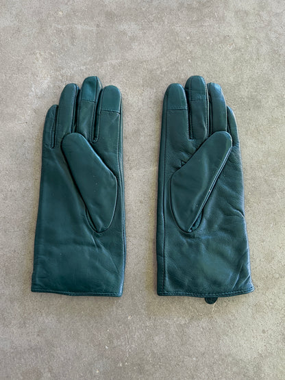 Green Bow Lambskin Leather Gloves