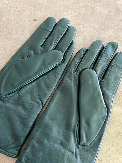 Green Bow Lambskin Leather Gloves