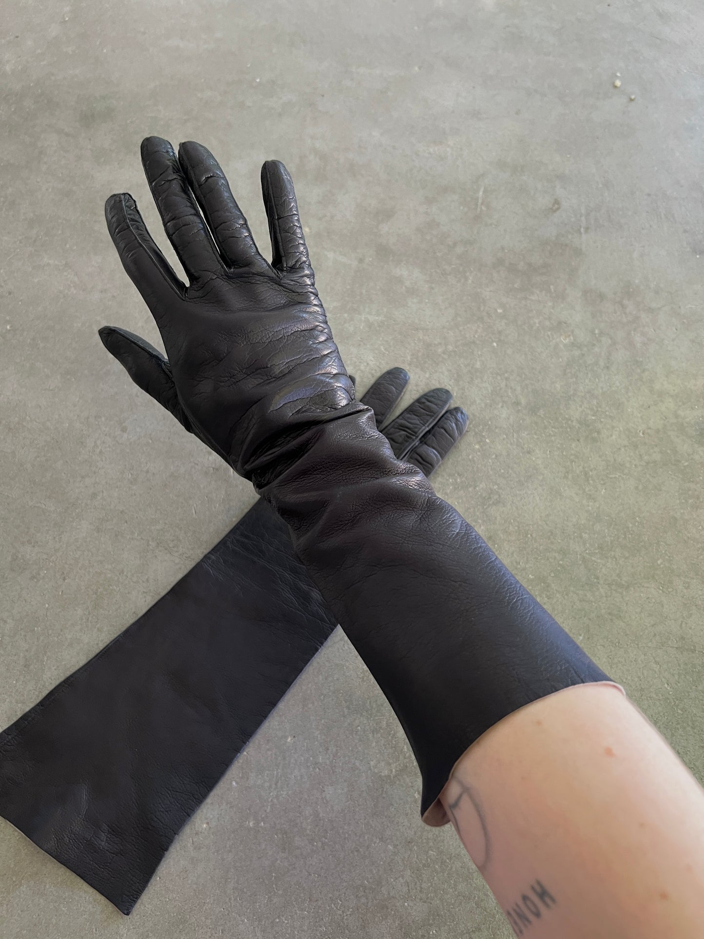 1940s Black Leather Opera Gloves — Made in Germany