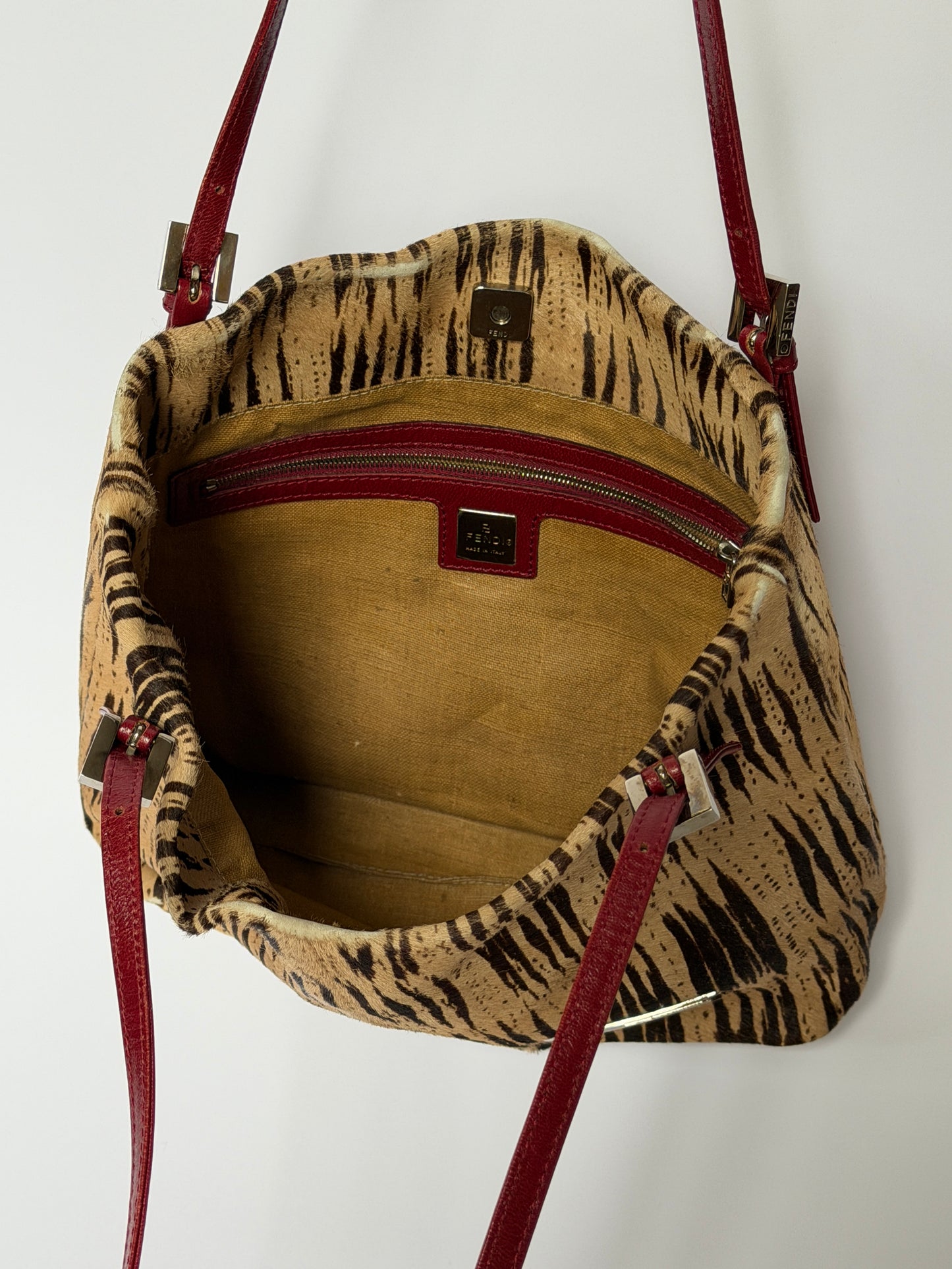 Rare Fendi Pony Hair Tiger Print & Red Leather Bag