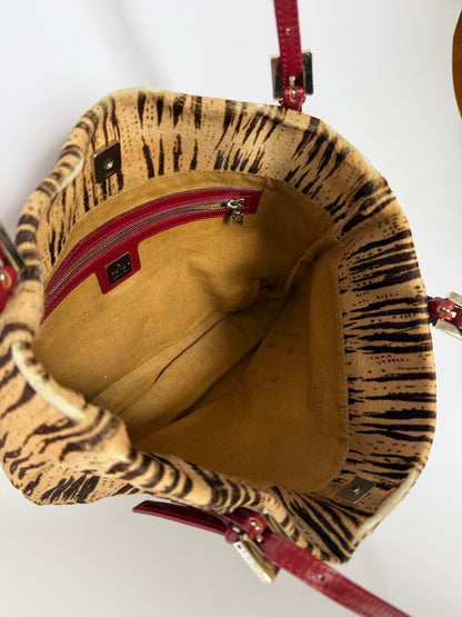 Rare Fendi Pony Hair Tiger Print & Red Leather Bag