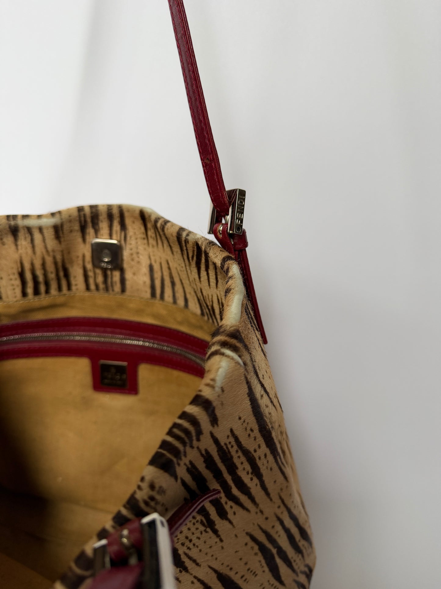 Rare Fendi Pony Hair Tiger Print & Red Leather Bag