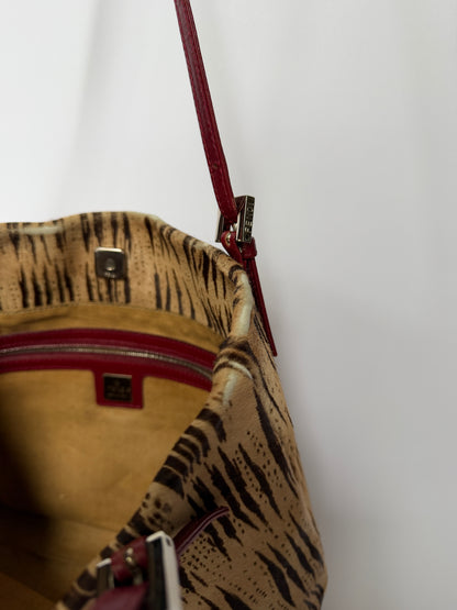 Rare Fendi Pony Hair Tiger Print & Red Leather Bag