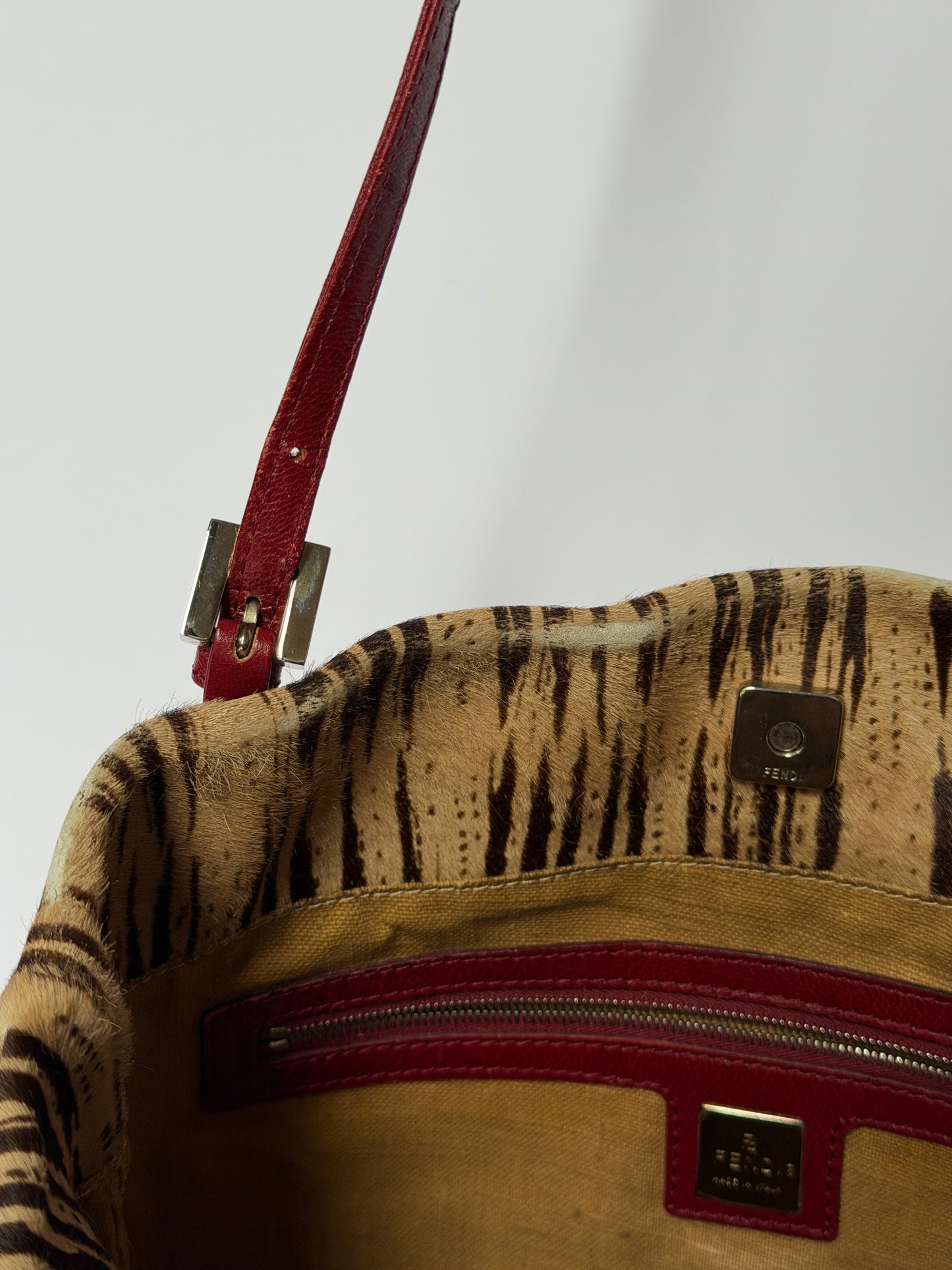 Rare Fendi Pony Hair Tiger Print & Red Leather Bag