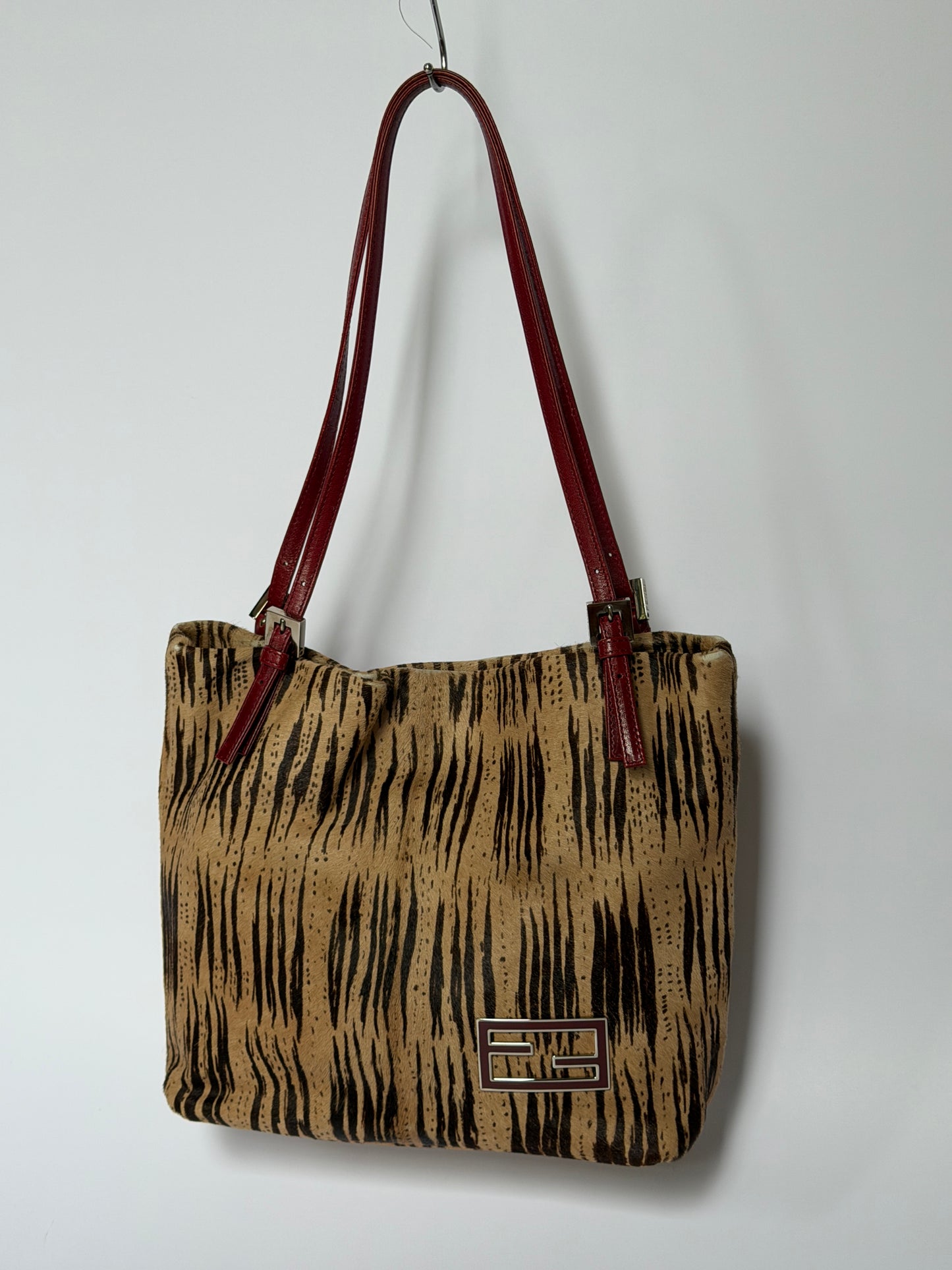 Rare Fendi Pony Hair Tiger Print & Red Leather Bag