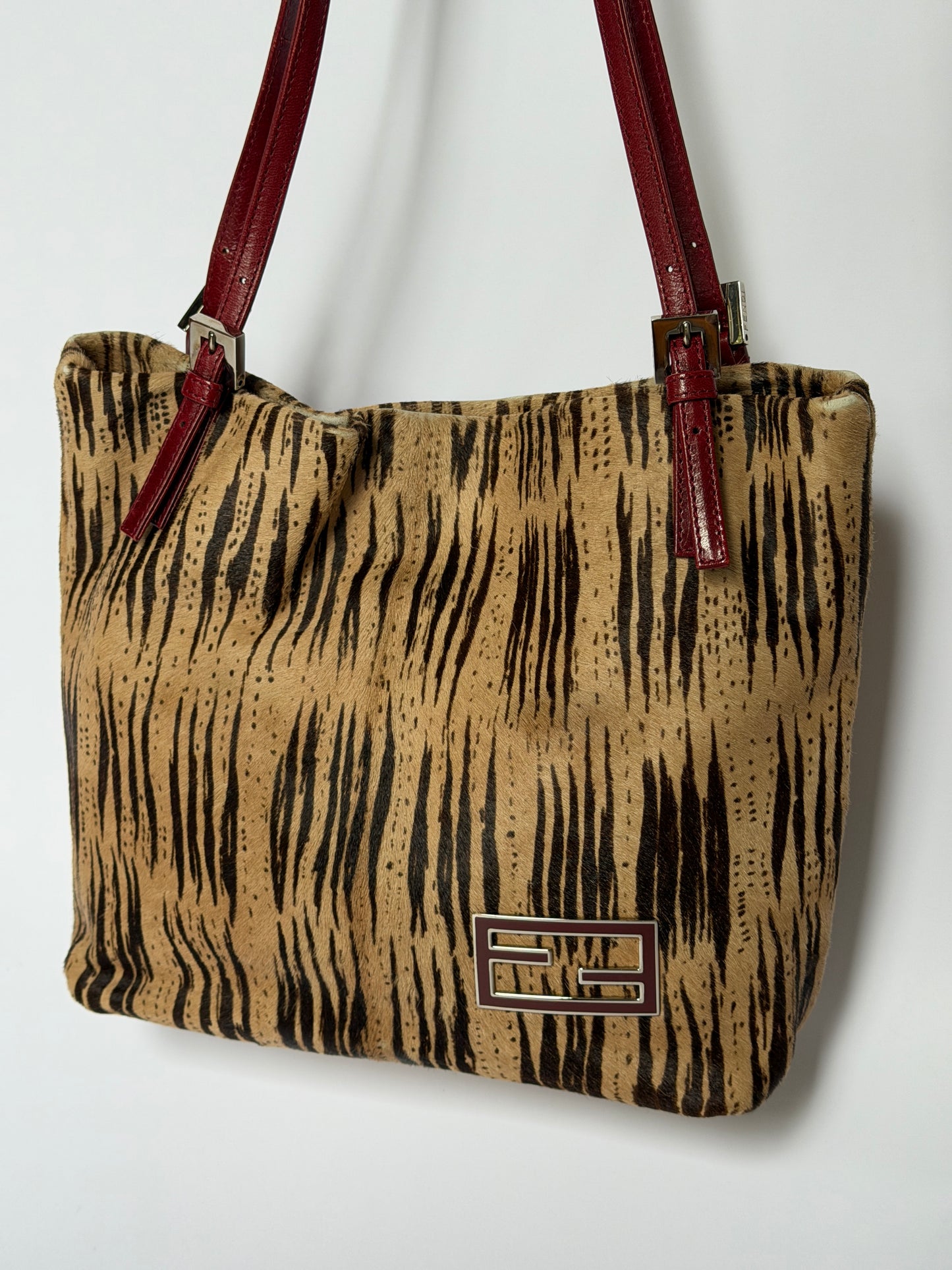 Rare Fendi Pony Hair Tiger Print & Red Leather Bag