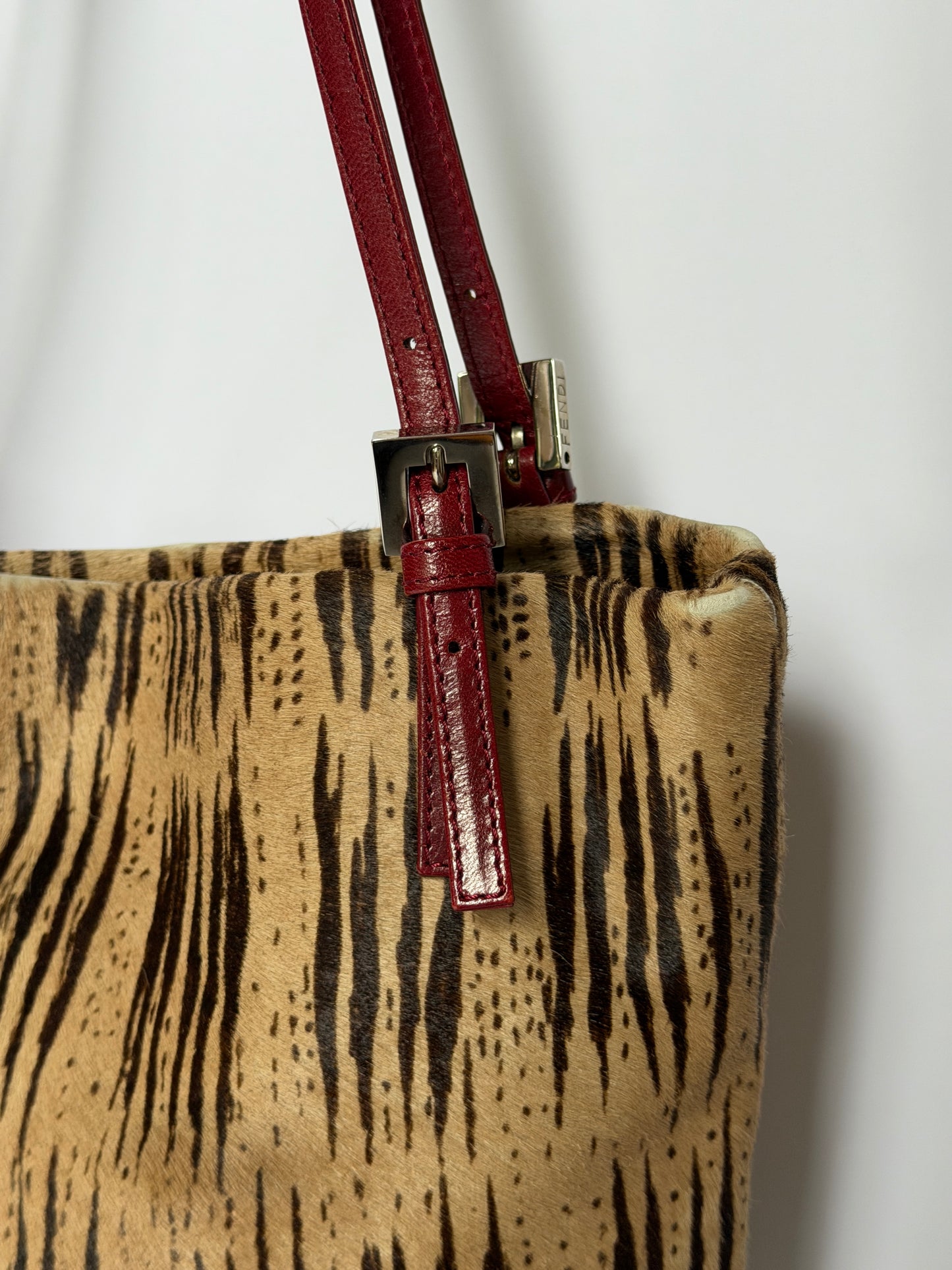 Rare Fendi Pony Hair Tiger Print & Red Leather Bag