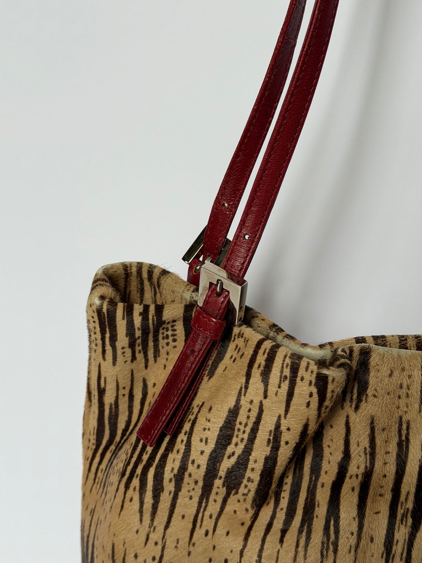 Rare Fendi Pony Hair Tiger Print & Red Leather Bag