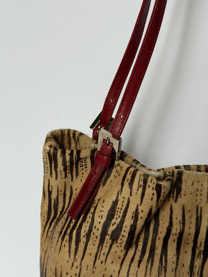 Rare Fendi Pony Hair Tiger Print & Red Leather Bag