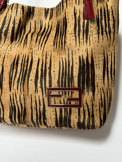 Rare Fendi Pony Hair Tiger Print & Red Leather Bag