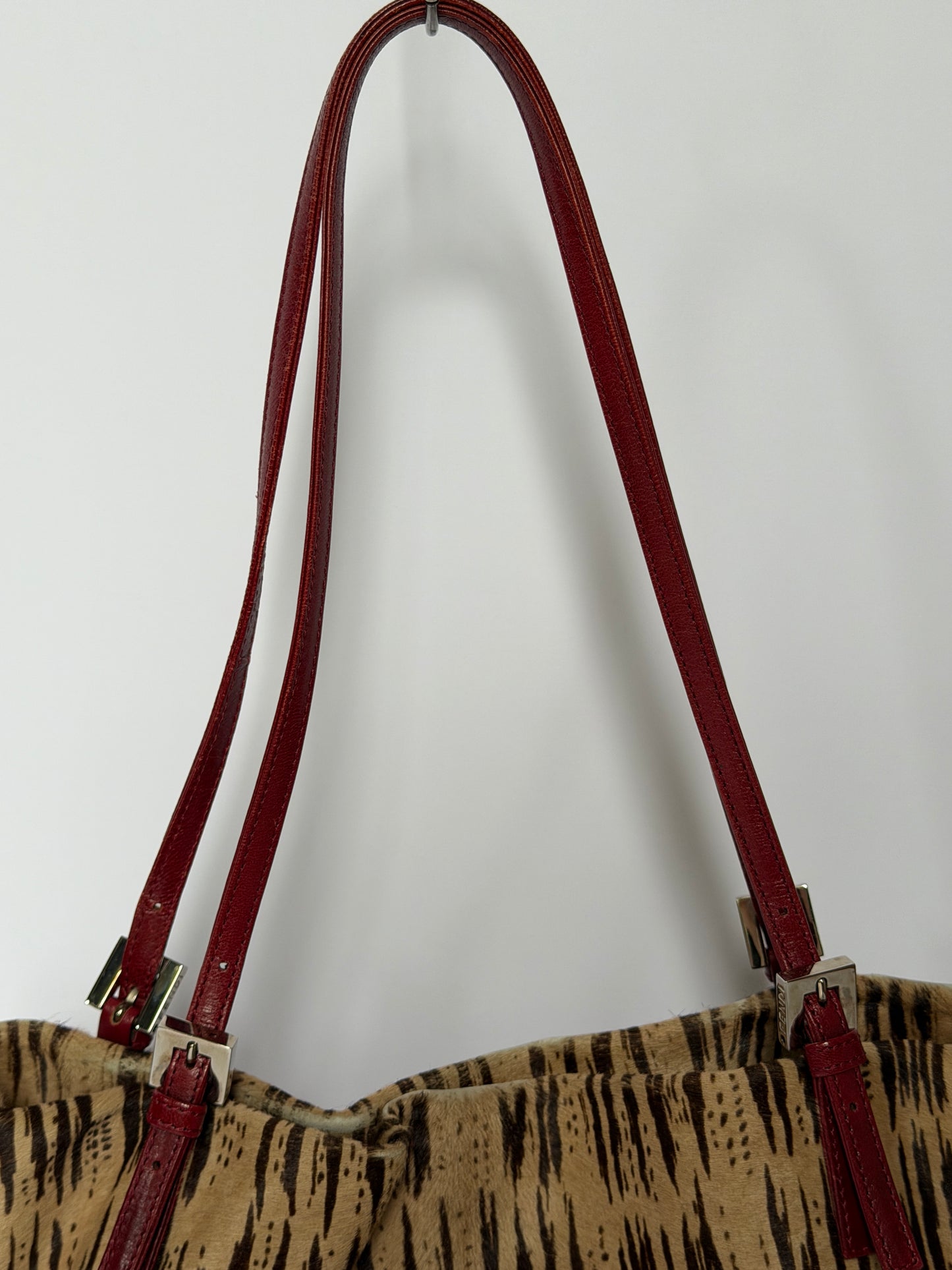 Rare Fendi Pony Hair Tiger Print & Red Leather Bag