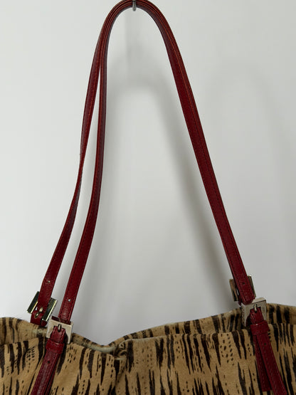 Rare Fendi Pony Hair Tiger Print & Red Leather Bag