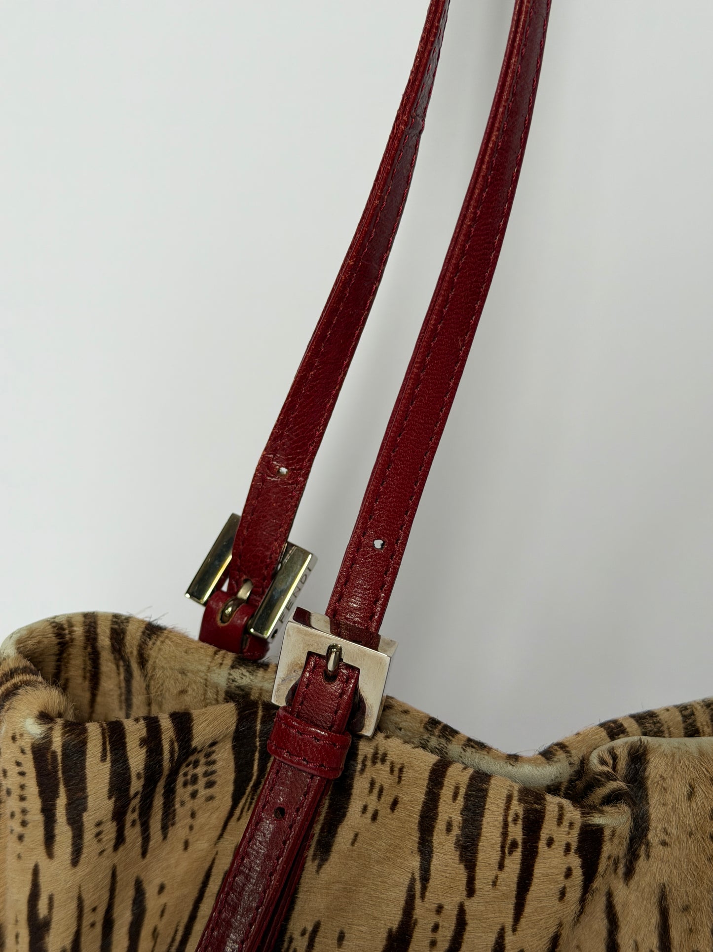 Rare Fendi Pony Hair Tiger Print & Red Leather Bag