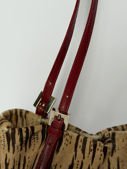 Rare Fendi Pony Hair Tiger Print & Red Leather Bag