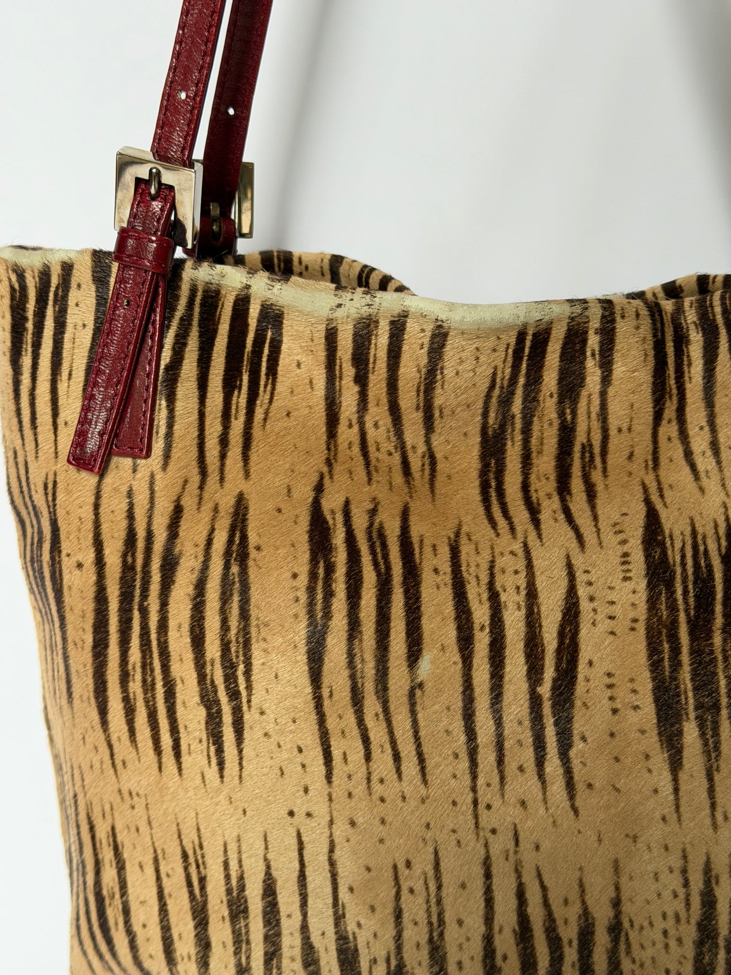 Rare Fendi Pony Hair Tiger Print & Red Leather Bag