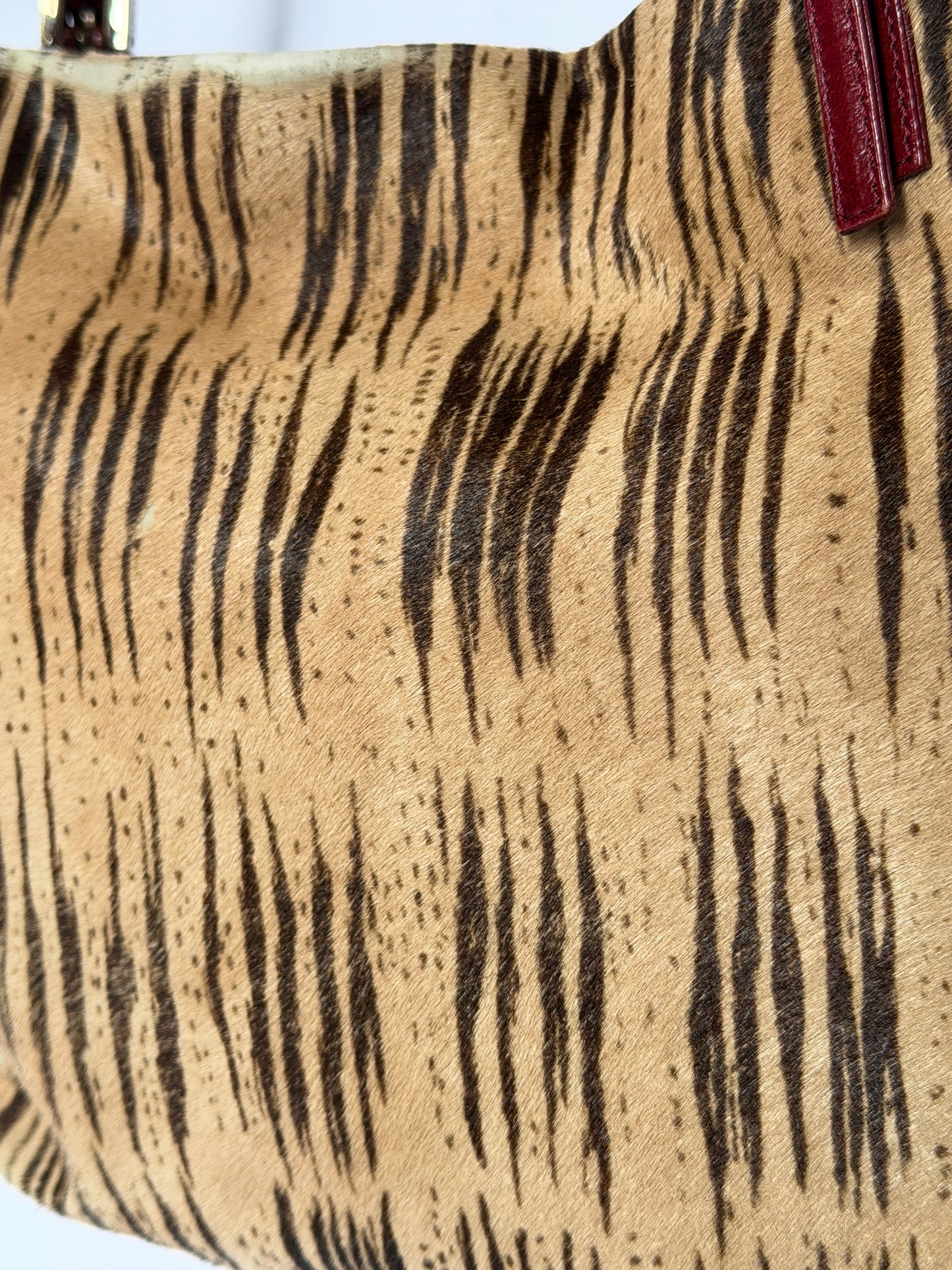Rare Fendi Pony Hair Tiger Print & Red Leather Bag