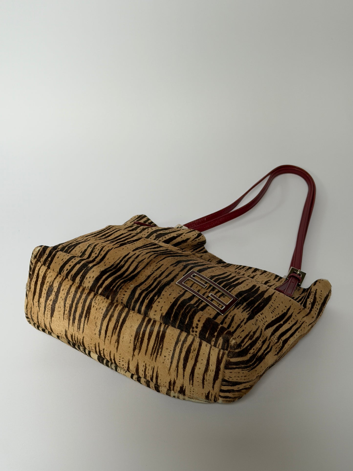 Rare Fendi Pony Hair Tiger Print & Red Leather Bag