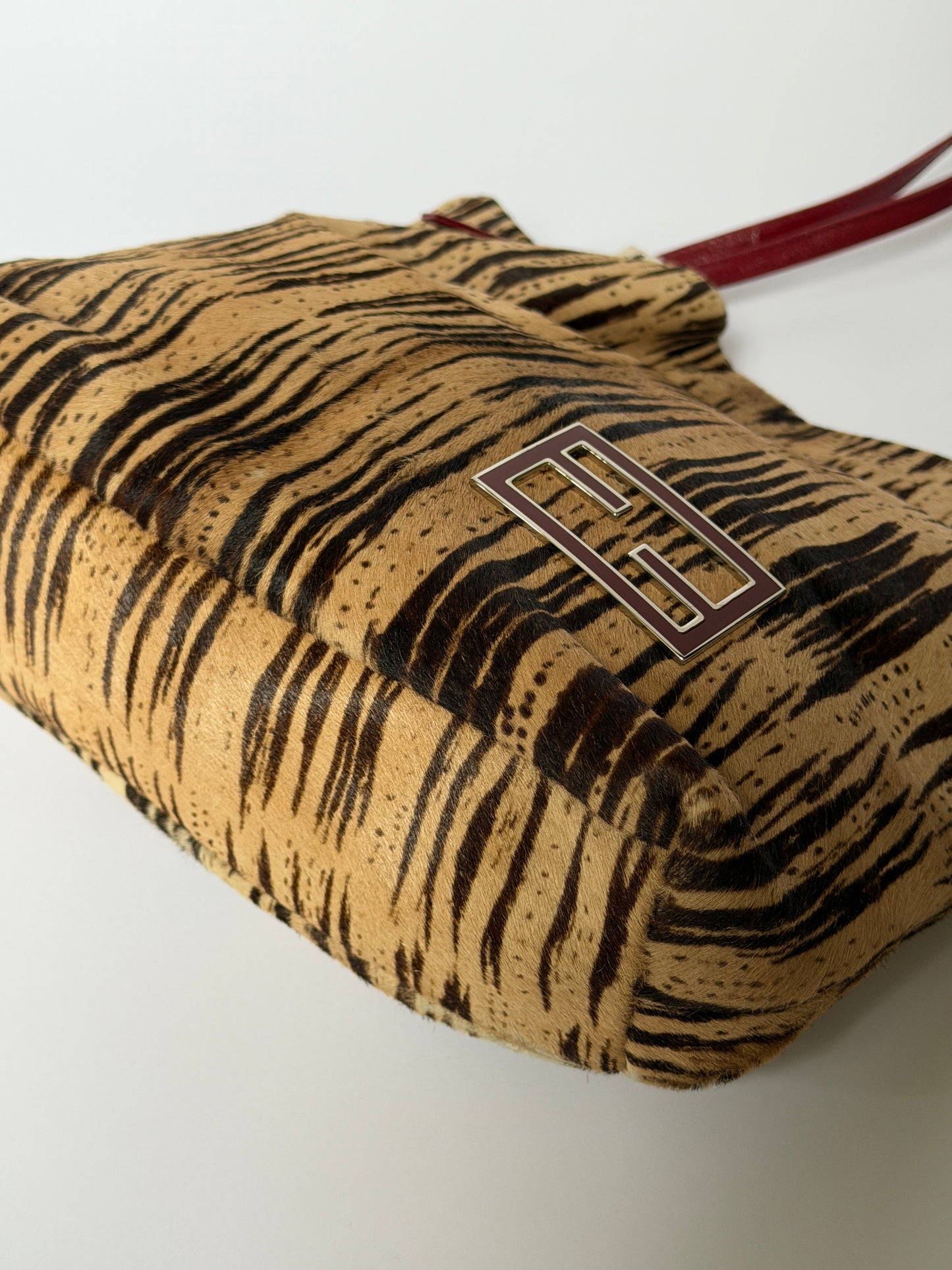 Rare Fendi Pony Hair Tiger Print & Red Leather Bag