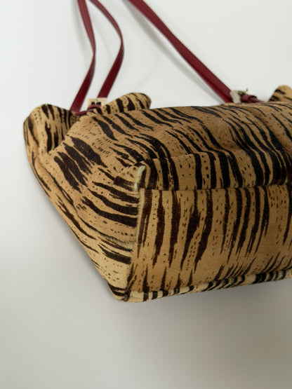 Rare Fendi Pony Hair Tiger Print & Red Leather Bag