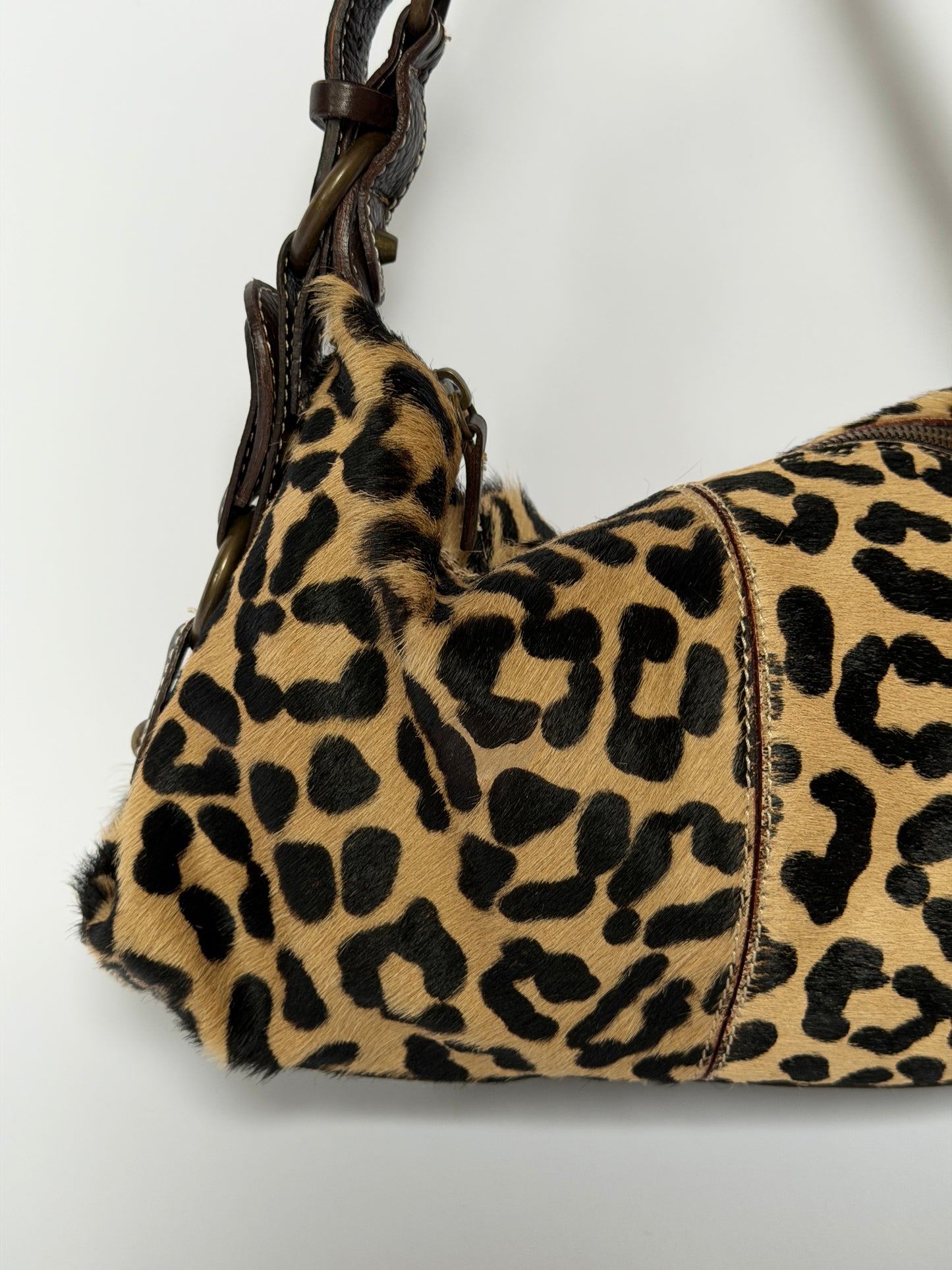 Pony Hair Leopard Print Shoulder Bag