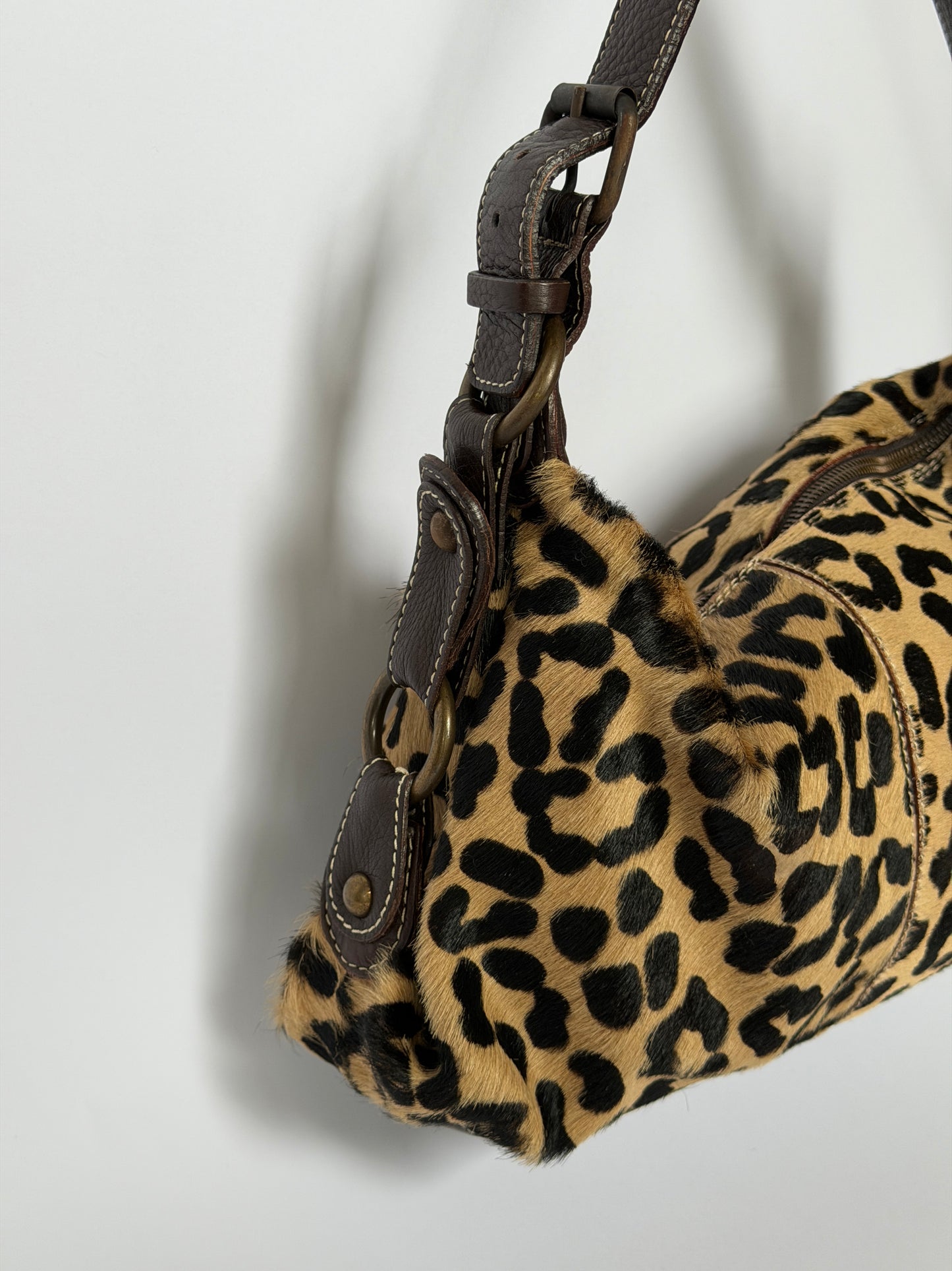 Pony Hair Leopard Print Shoulder Bag
