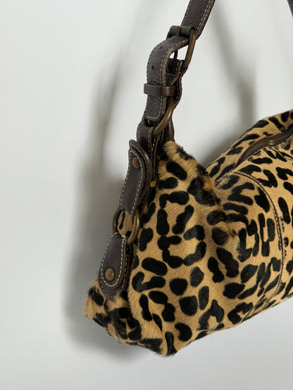 Pony Hair Leopard Print Shoulder Bag
