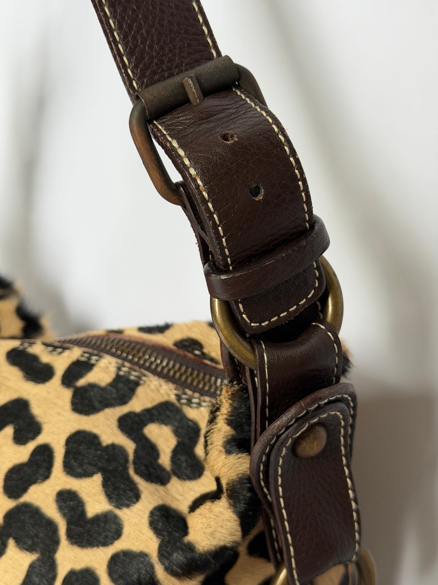 Pony Hair Leopard Print Shoulder Bag