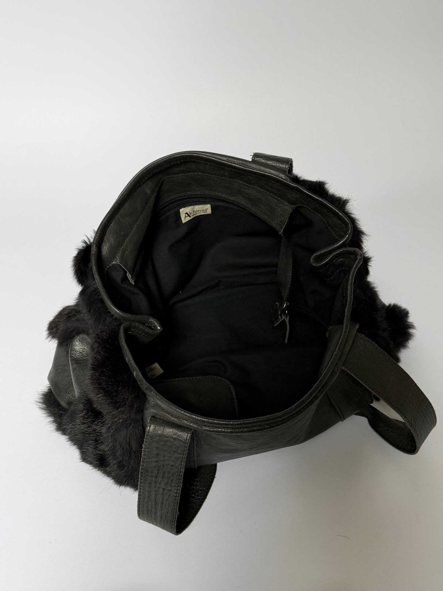 Alchimia Italy Leather & Fur Hobo Tote Bag