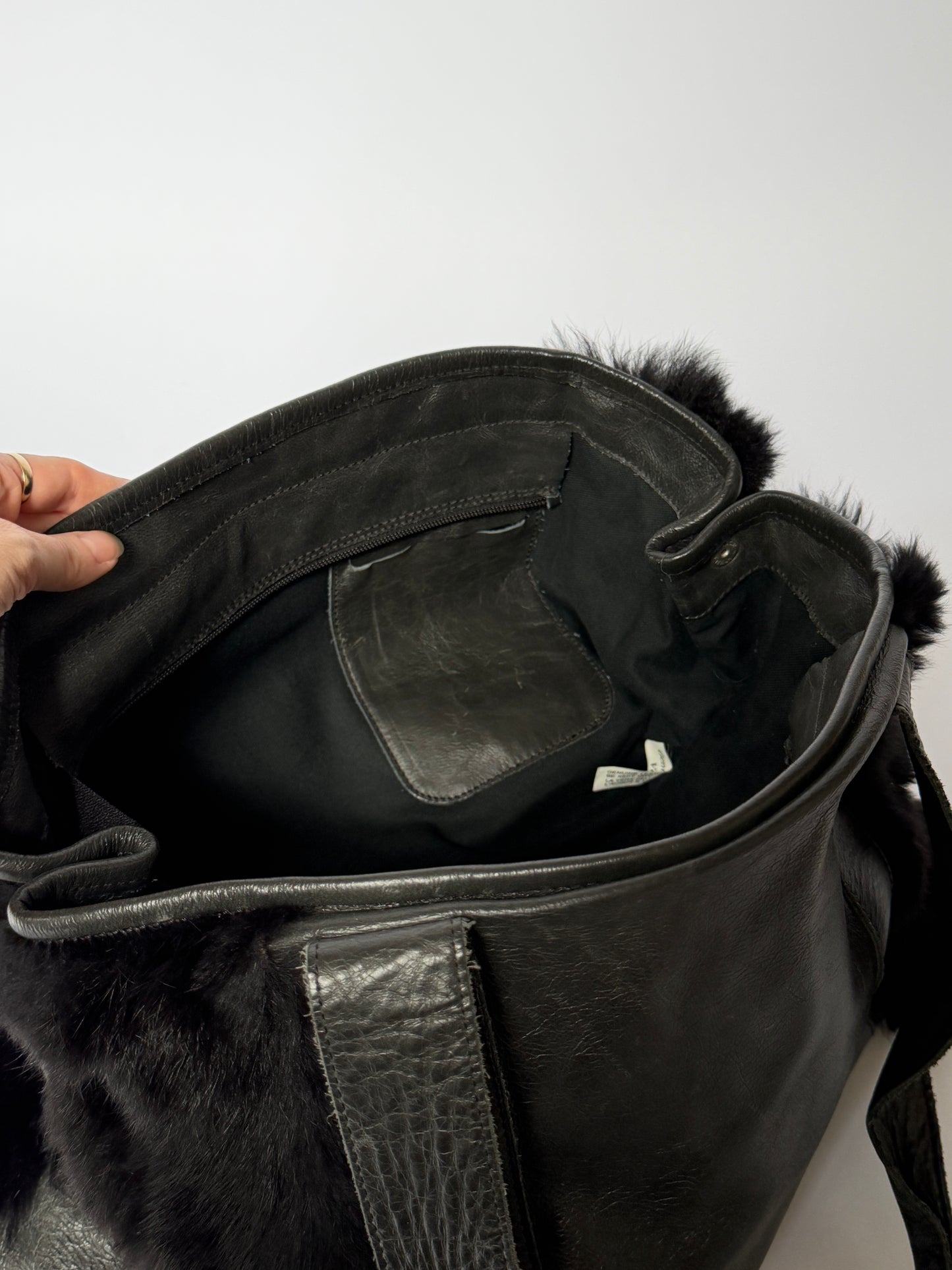 Alchimia Italy Leather & Fur Hobo Tote Bag