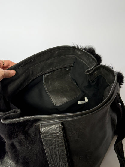 Alchimia Italy Leather & Fur Hobo Tote Bag