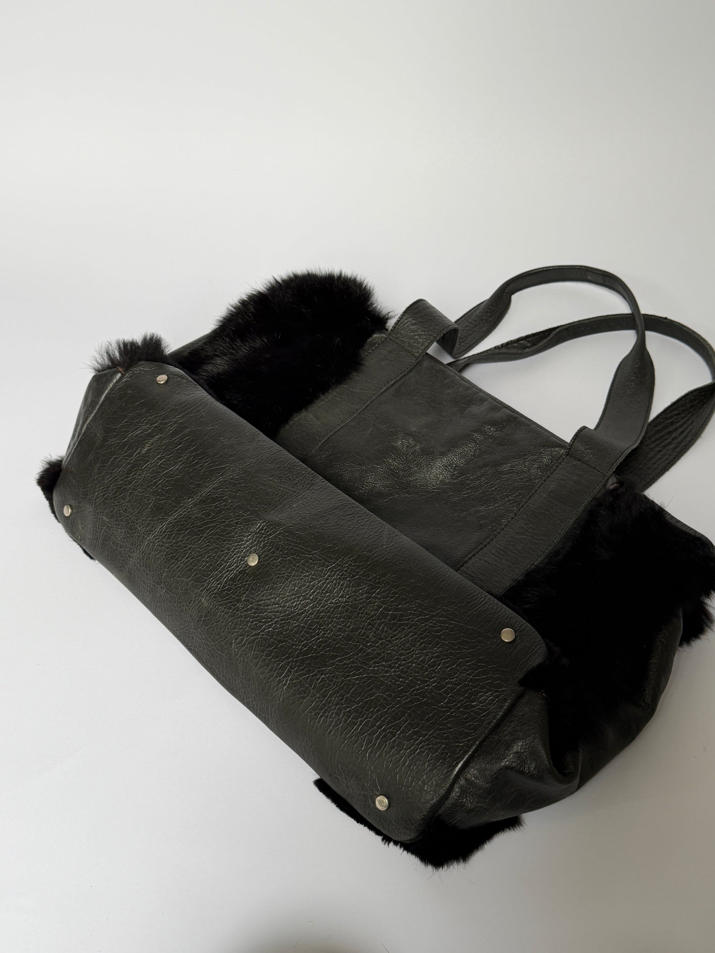 Alchimia Italy Leather & Fur Hobo Tote Bag