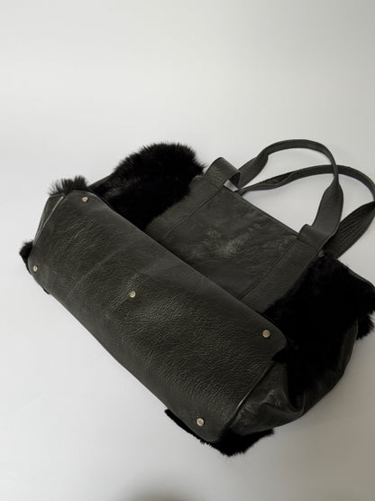 Alchimia Italy Leather & Fur Hobo Tote Bag