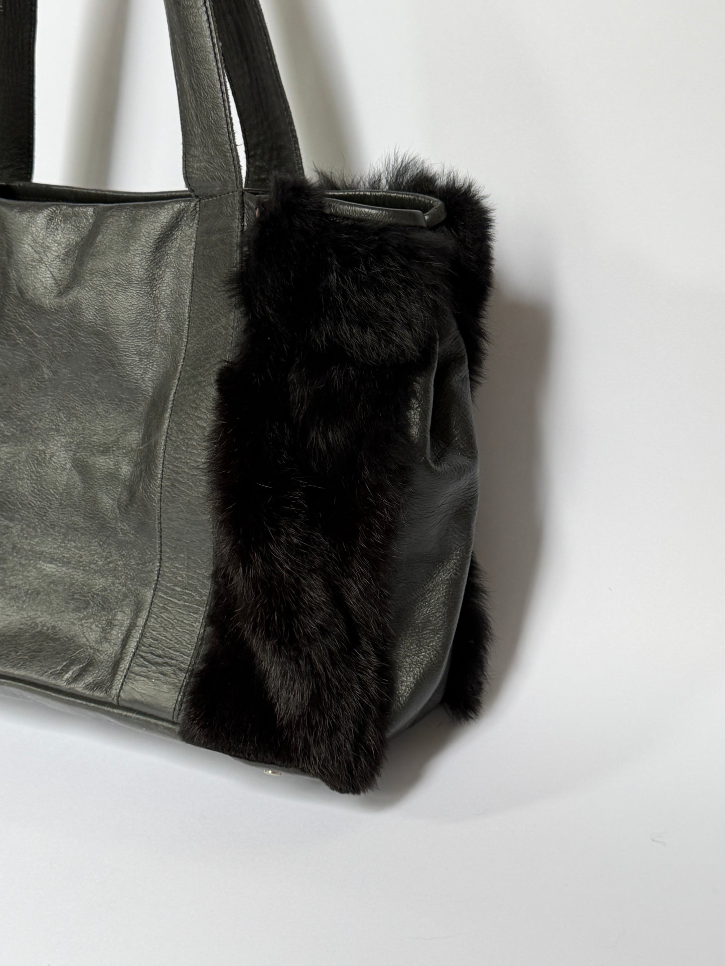 Alchimia Italy Leather & Fur Hobo Tote Bag
