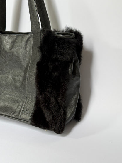 Alchimia Italy Leather & Fur Hobo Tote Bag
