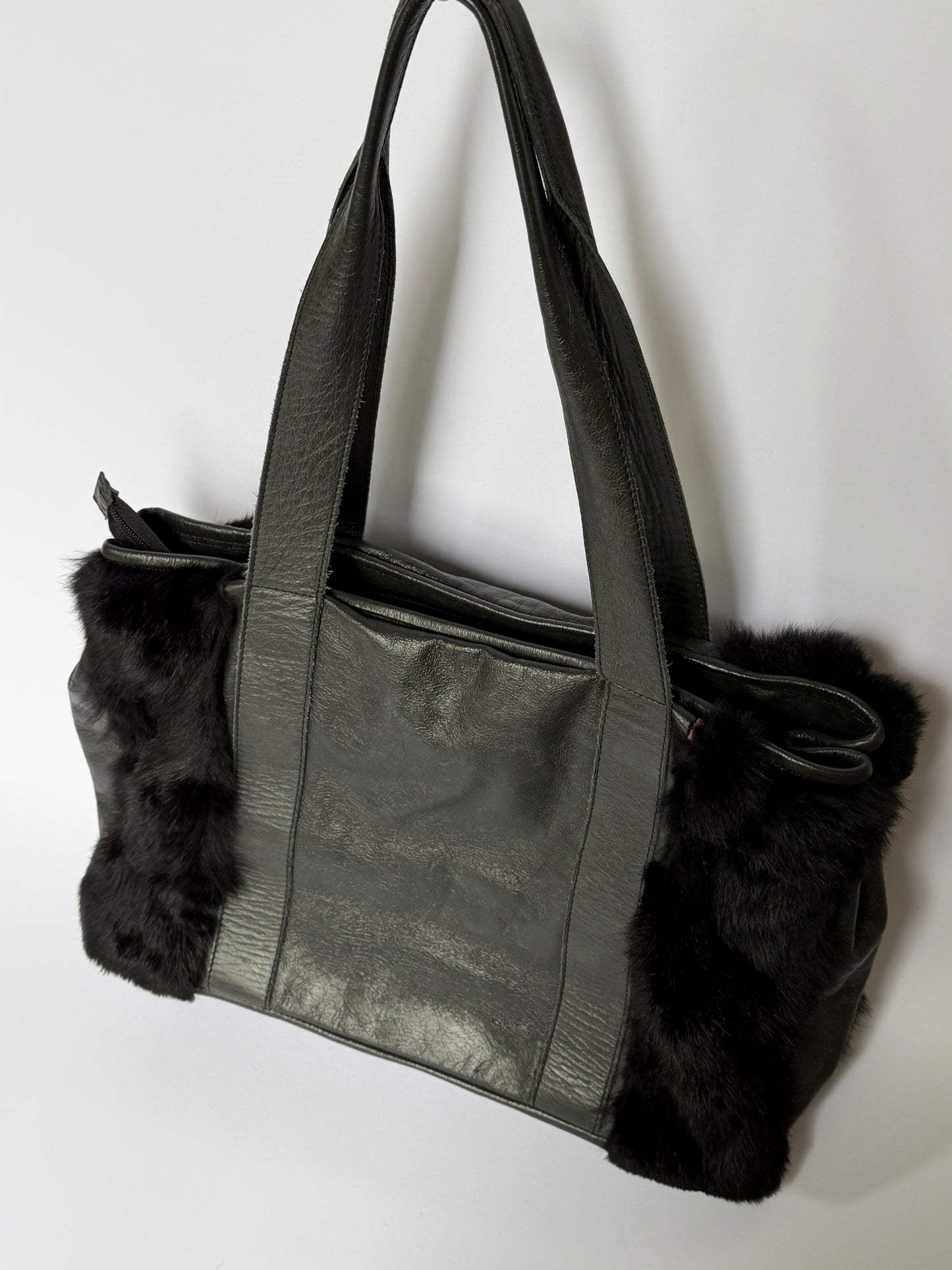 Alchimia Italy Leather & Fur Hobo Tote Bag