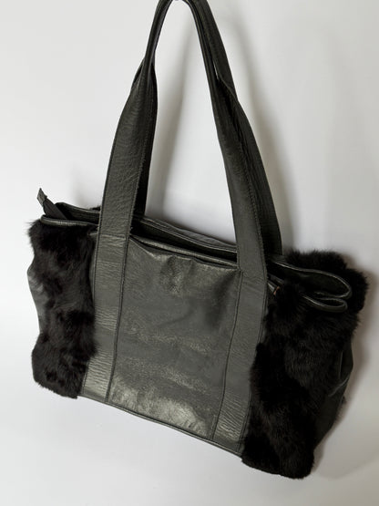 Alchimia Italy Leather & Fur Hobo Tote Bag