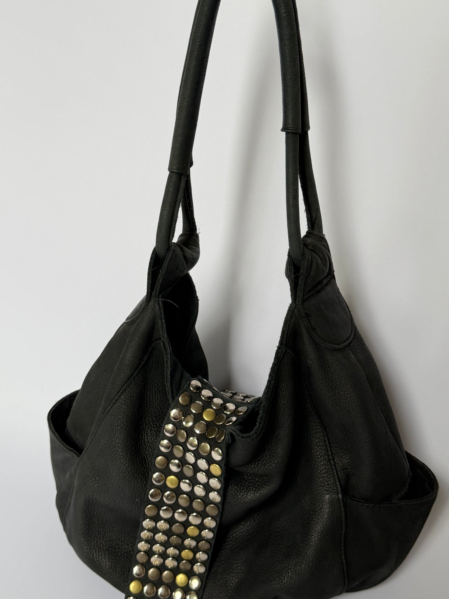 Black Hobo Mix Metal Studded Bag