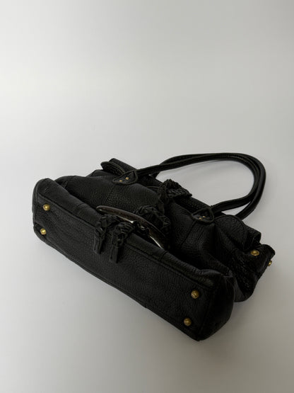 Slouchy Leather Shoulder Bag with Horn Toggle & Braided Detail