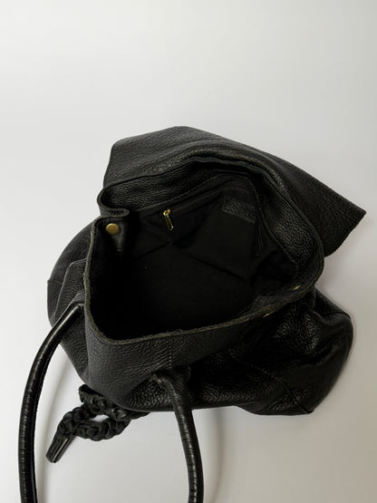 Slouchy Leather Shoulder Bag with Horn Toggle & Braided Detail