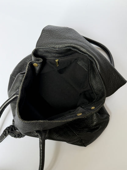 Slouchy Leather Shoulder Bag with Horn Toggle & Braided Detail