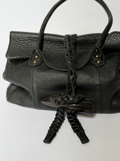 Slouchy Leather Shoulder Bag with Horn Toggle & Braided Detail
